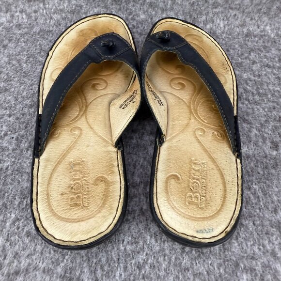 ✅Womens 7 Born Black Leather Thong Sandals Casual Comfort Slip On Slides Summer - Picture 4 of 13